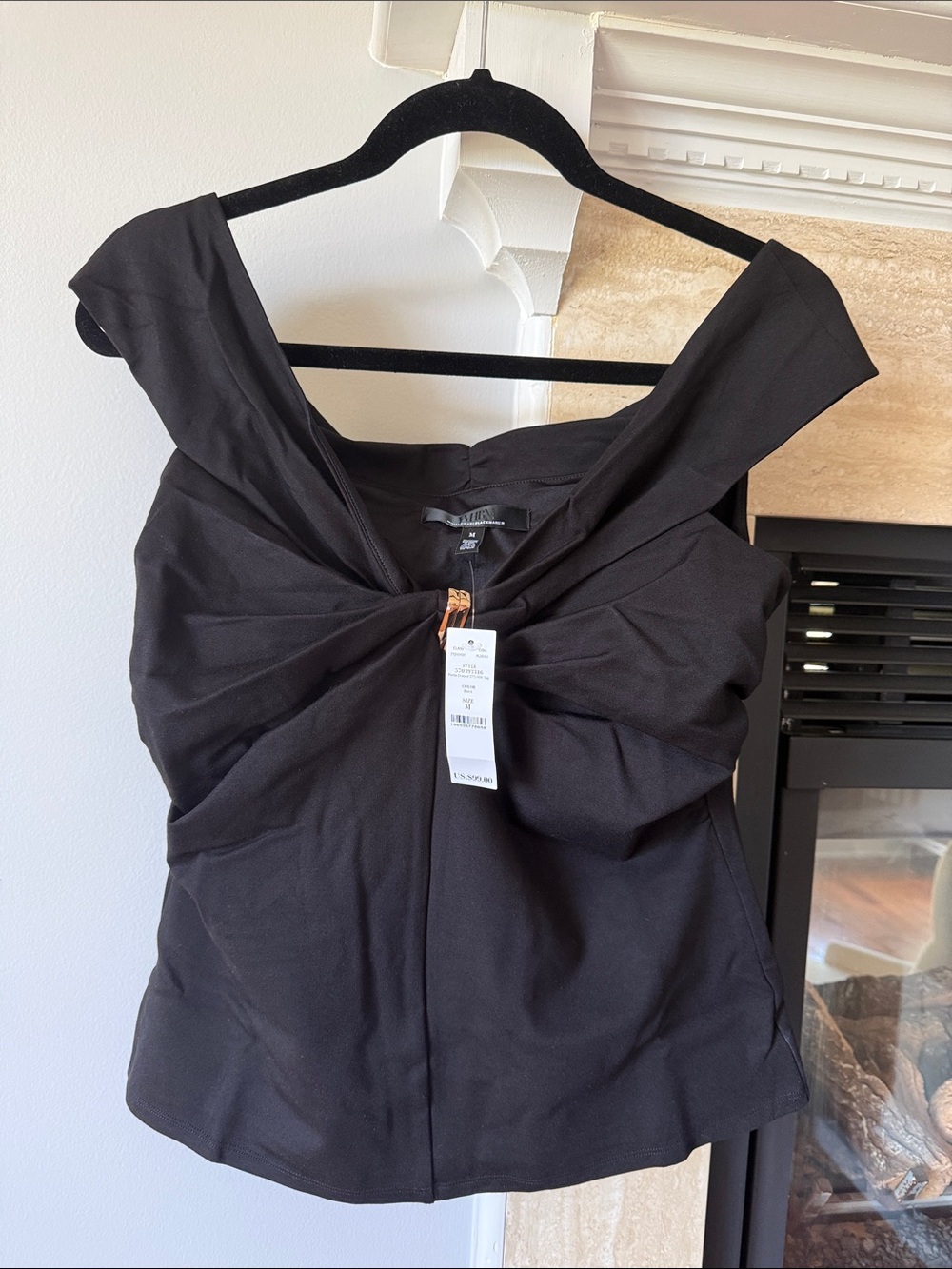 White House Black Market Black Off-Shoulder Twist Front Top NWT